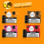 Various flavors of Myle V5 Meta Pods 1600 Puffs in Dubai UAE, including Mega Melon and Red Apple.