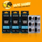 SMOK Novo Meshed Replacement Pods (3-pack, 2ml) in 0.6, 0.8, and 1.0 ohm by Vape Habibi.