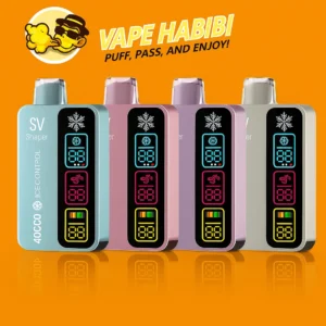 Four SILVAPER 4 Mode Adjustable Ice vapes with 30ml e-liquid, 40000 puffs, and customizable coolness levels.