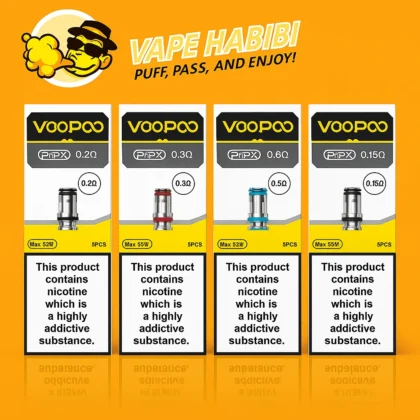 VOOPOO PnP X Replacement Coils (5-pack) in 0.15, 0.2, 0.3, and 0.6 ohm by Vape Habibi Dubai.
