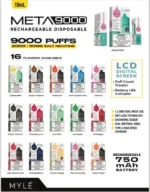 MYLE Meta 9000 Puffs 50mg Nic Long-Lasting disposable vape all flavours by Vape Habibi