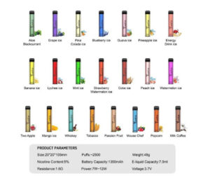 YUOTO XXL 2500 Puffs 5% Disposable Vape available in various flavors with detailed specifications.